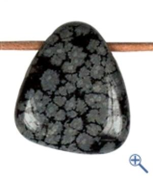 Trommelstein-Anhänger gebohrt - Steinsorte Schneeflockenobsidian