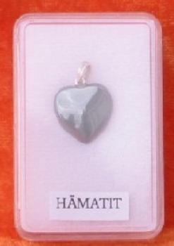 Herz-Anhänger Hämatit mit Stiftöse aus Silber