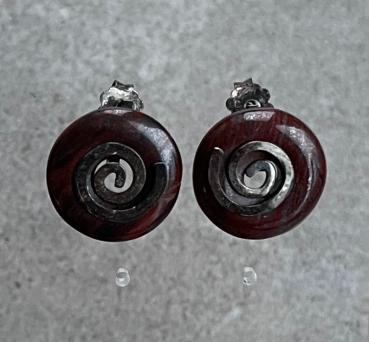 Donut Ohrstecker - Steinsorte Tigerauge rot an 925er Silber-Spirale, 1 Paar