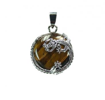 Drachen Anhänger Button - Steinsorte Tigerauge