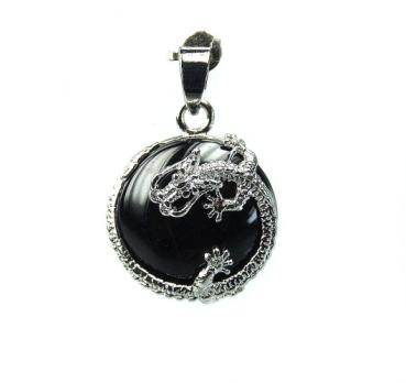 Drachen Anhänger Button - Steinsorte Onyx