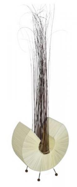 Lampe mit Bambus, Zweigen und cremefarbenem Stoffbezug