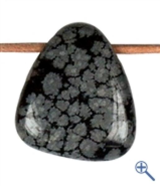 Trommelstein-Anhänger gebohrt - Steinsorte Schneeflockenobsidian