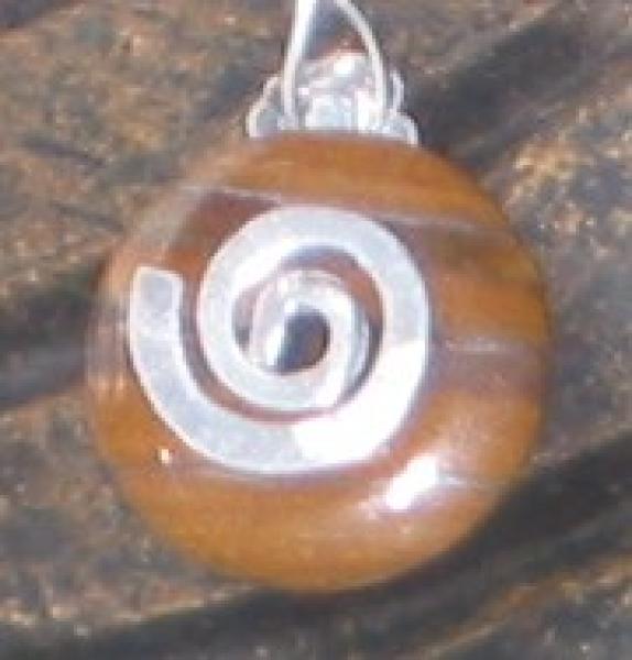 Donut Ohrstecker - Steinsorte Tigerauge rot an 925er Silber-Spirale, 1 Paar