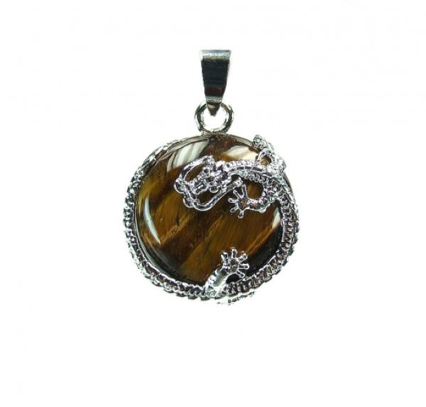 Drachen Anhänger Button - Steinsorte Tigerauge