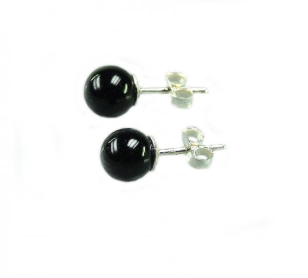 Kugel-Ohrstecker 6 mm - Steinsorte Onyx, Steckerschalen und Gegenstecker aus Silber, 1 Paar
