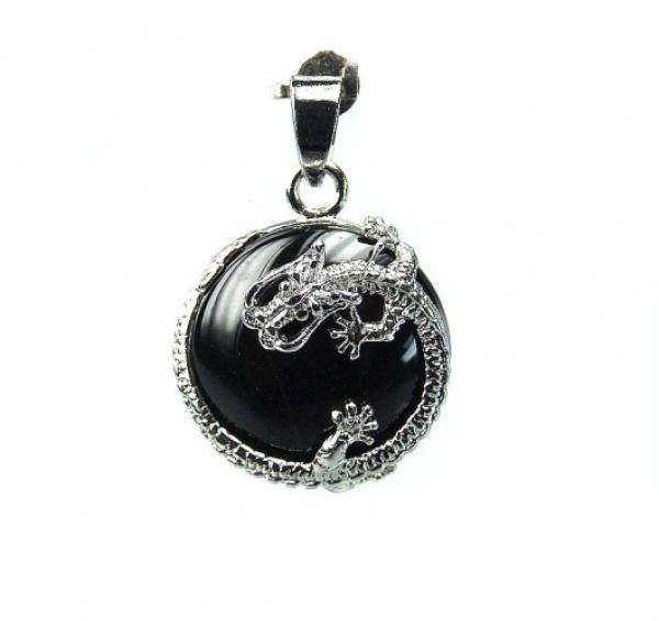 Drachen Anhänger Button - Steinsorte Onyx